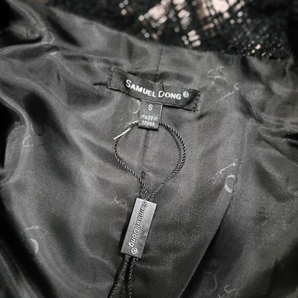 Samuel Dong Black & Mauve Plaid Coat S With Puff Sleeves  Button Front - Picture 6 of 11